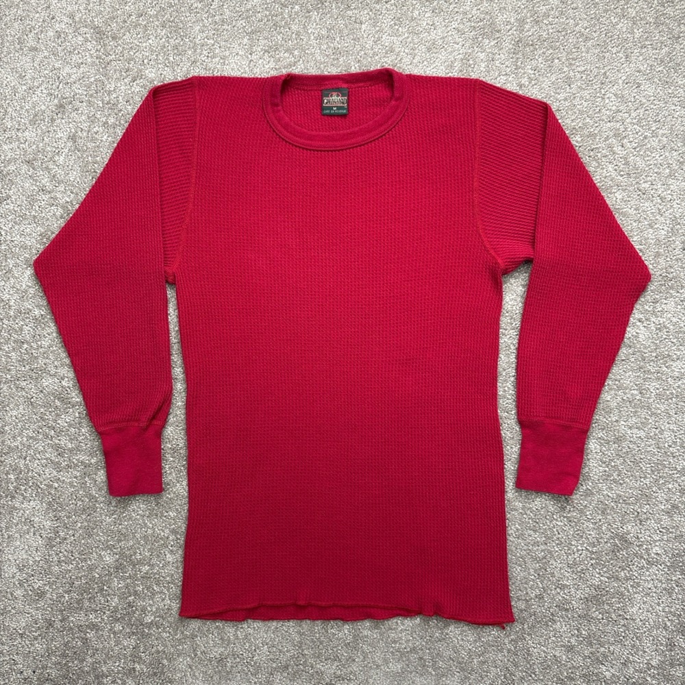 Vintage 90s Red Waffle Knit Long Sleeve Thermal Shirt Medium